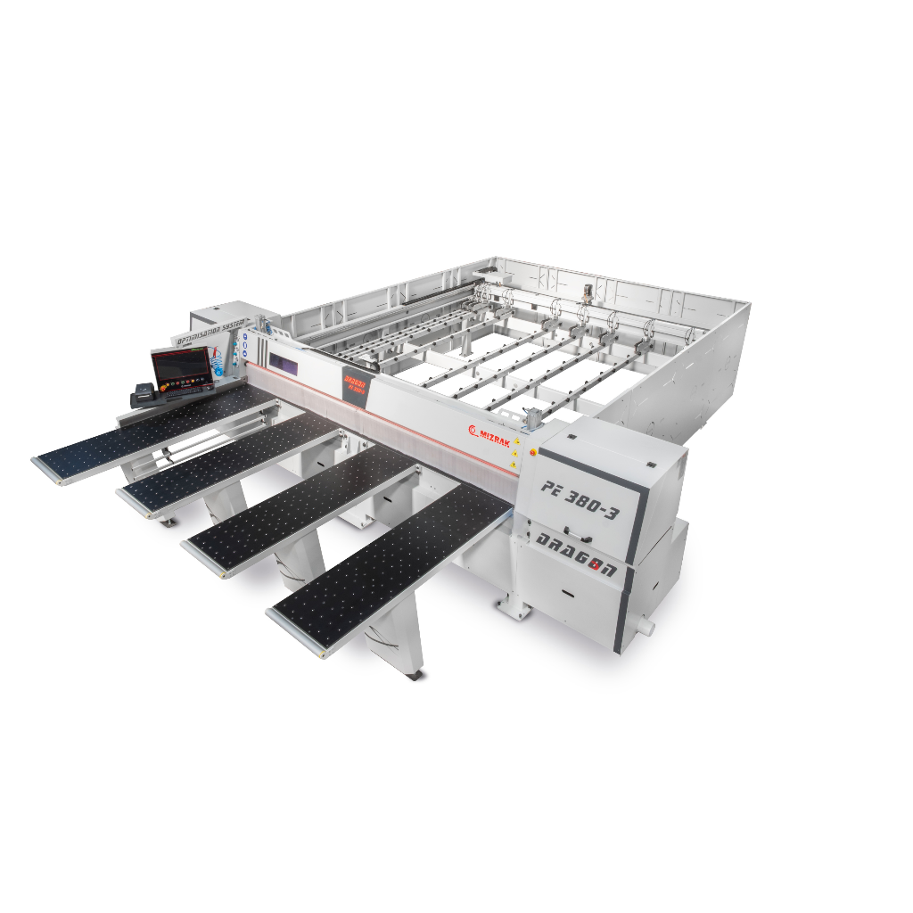 DRAGON PE 380-3 – Circular CNC industrial de taiere in pachet pentru PAL si MDF, capacitate 3 placi, ideal pentru prestatori servicii, fabrici de mobila si productie de volum mare