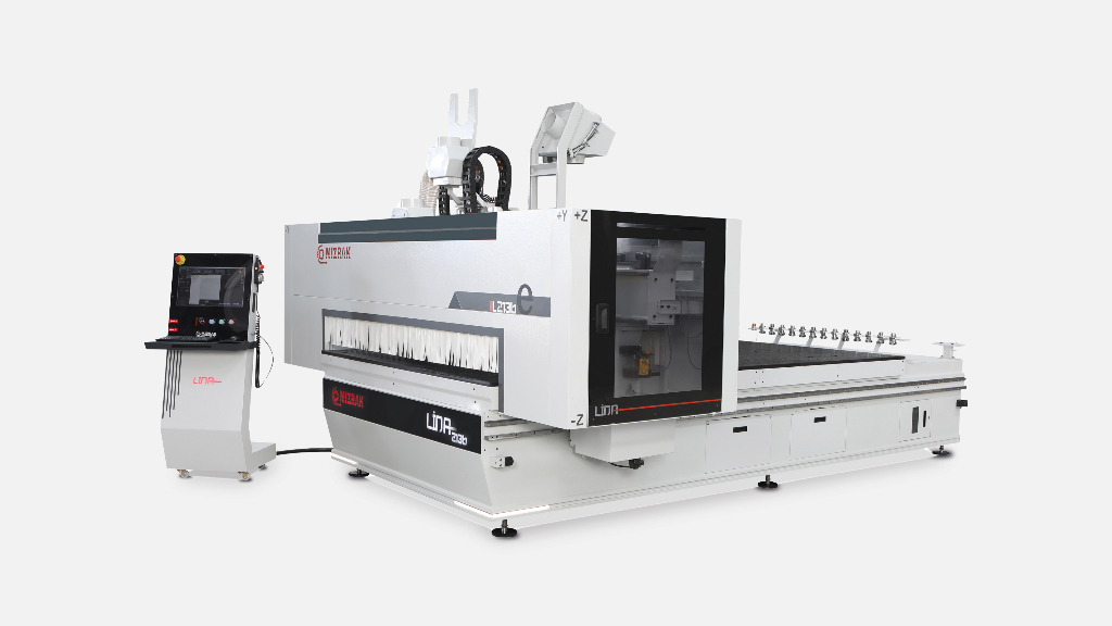 LINA 2136 – Router CNC Profesional de Mare Viteza pentru PAL, MDF si Lemn, cu Vacuum 48 Puncte, Spindle HSD 9 kW si Magazie 13 Scule pentru Productie Industriala de Mobilier